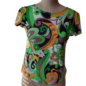 Retro lime green Mod print top PS